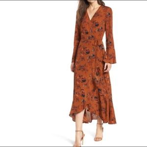 Leith bell sleeved wrap midi dress